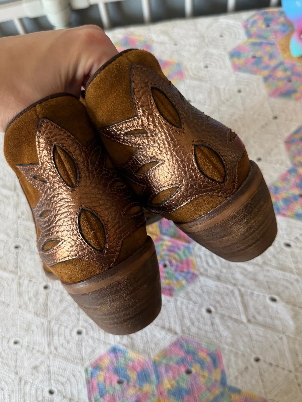 SOLD Anthropologie kanna Spain Leather Booties Metallic Starburst Leather Patch
